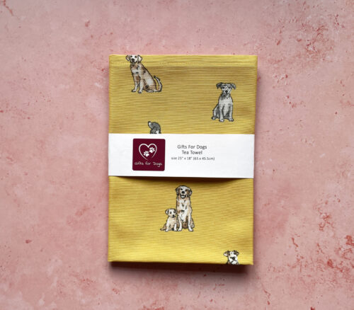 Dog Breeds Linen Tea Towel Mustard