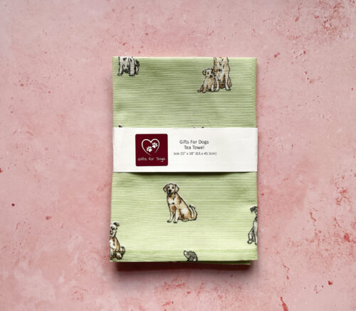 Dog Breeds Linen Tea Towel Green