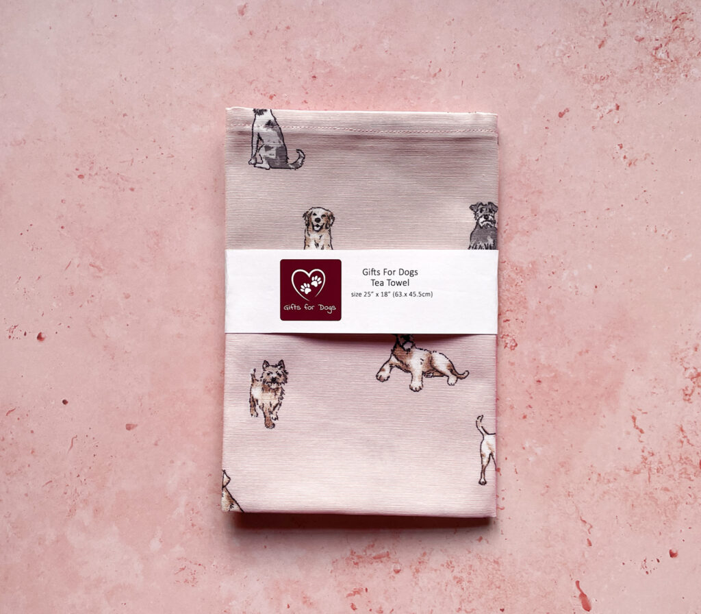 Dog Breeds Linen Tea Towel Pink