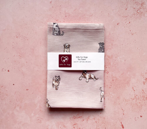 Dog Breeds Linen Tea Towel Pink